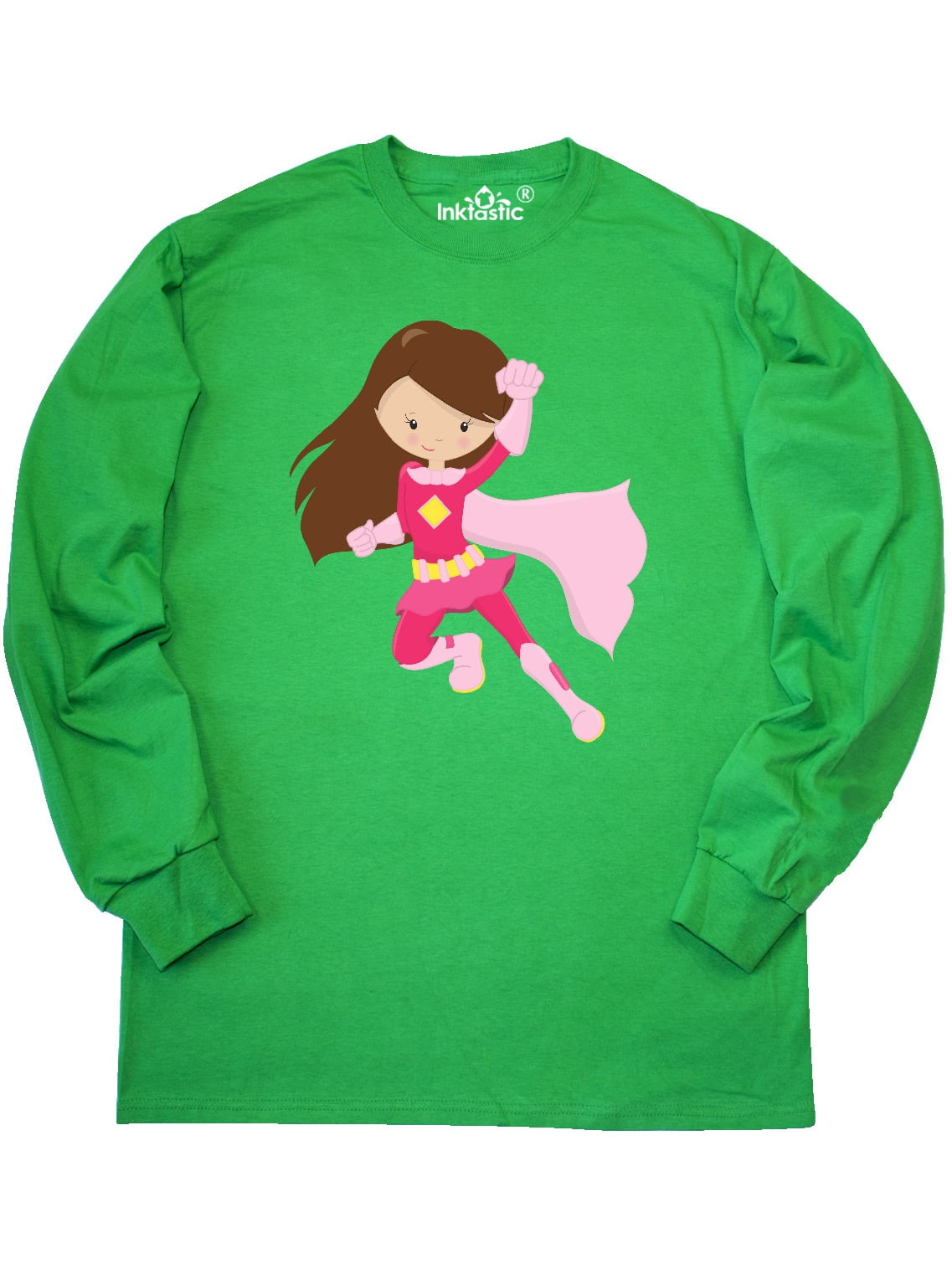 Inktastic Superhero Girl, Brown Hair, Pink Costume Long Sleeve T-Shirt -  Walmart.com