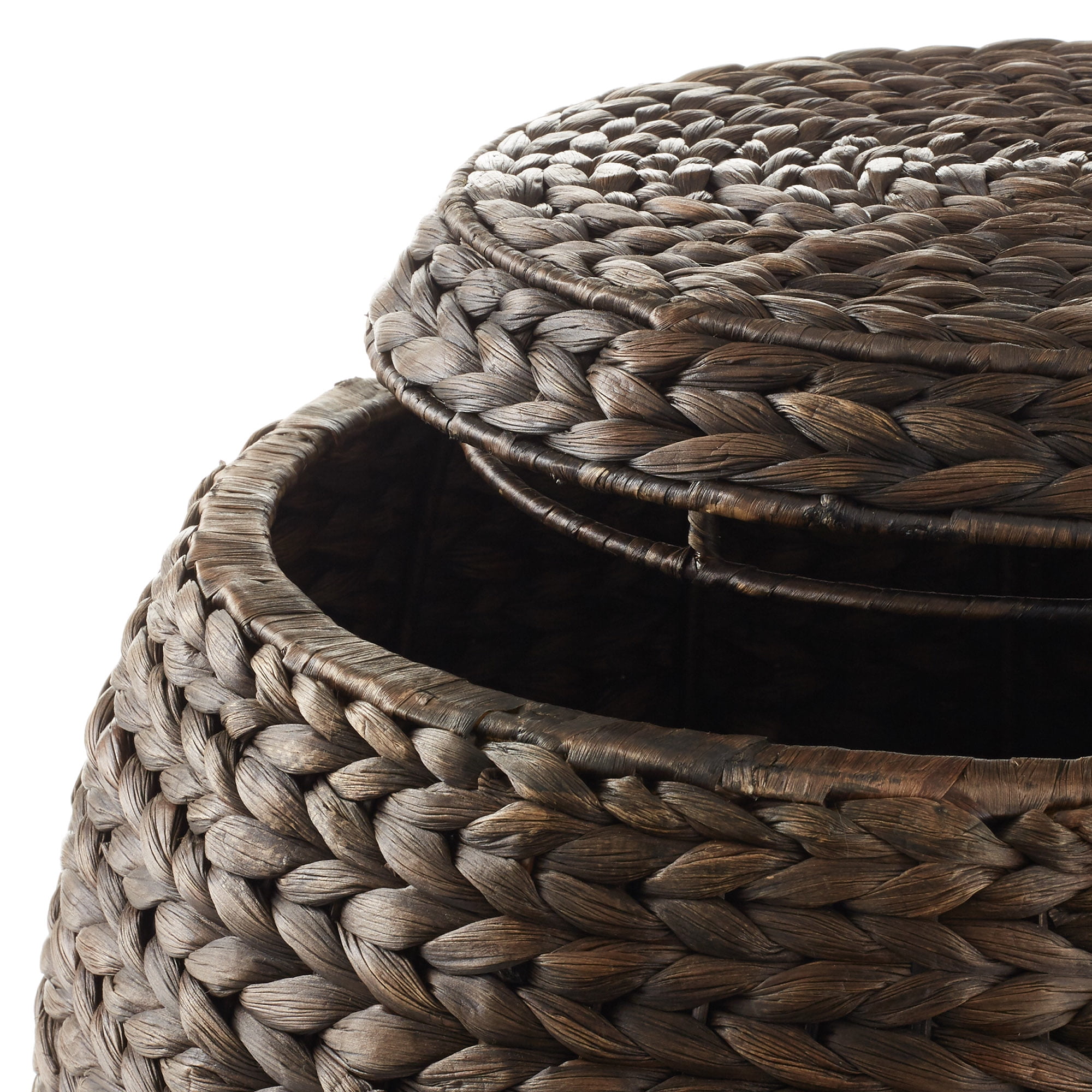 Casafield Round Storage Basket with Lid, Espresso Dark Brown - Handwoven Water Hyacinth Hamper Organizer for Laundry, Blankets, Plants