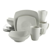 Gibson Zen Buffet 16 Piece Square Plates, Bowls, and Mugs Dinnerware Set, White