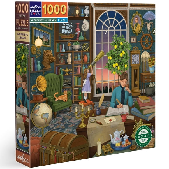 eeBoo Piece & Love: Alchemist's Library - 1000 Piece Puzzle - Adult Square Jigsaw, 23x23, Includes Image Reference Insert, Glossy Pieces