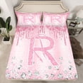 thumbnail image 2 of Homewish Girls Personalized Gifts Twin Sheet Sets,Pink Letter R Twin Fitted Sheet,Brauty Diamond Flat Sheet For Princess,Lightweight Room Decoration,3pcs, 2 of 7