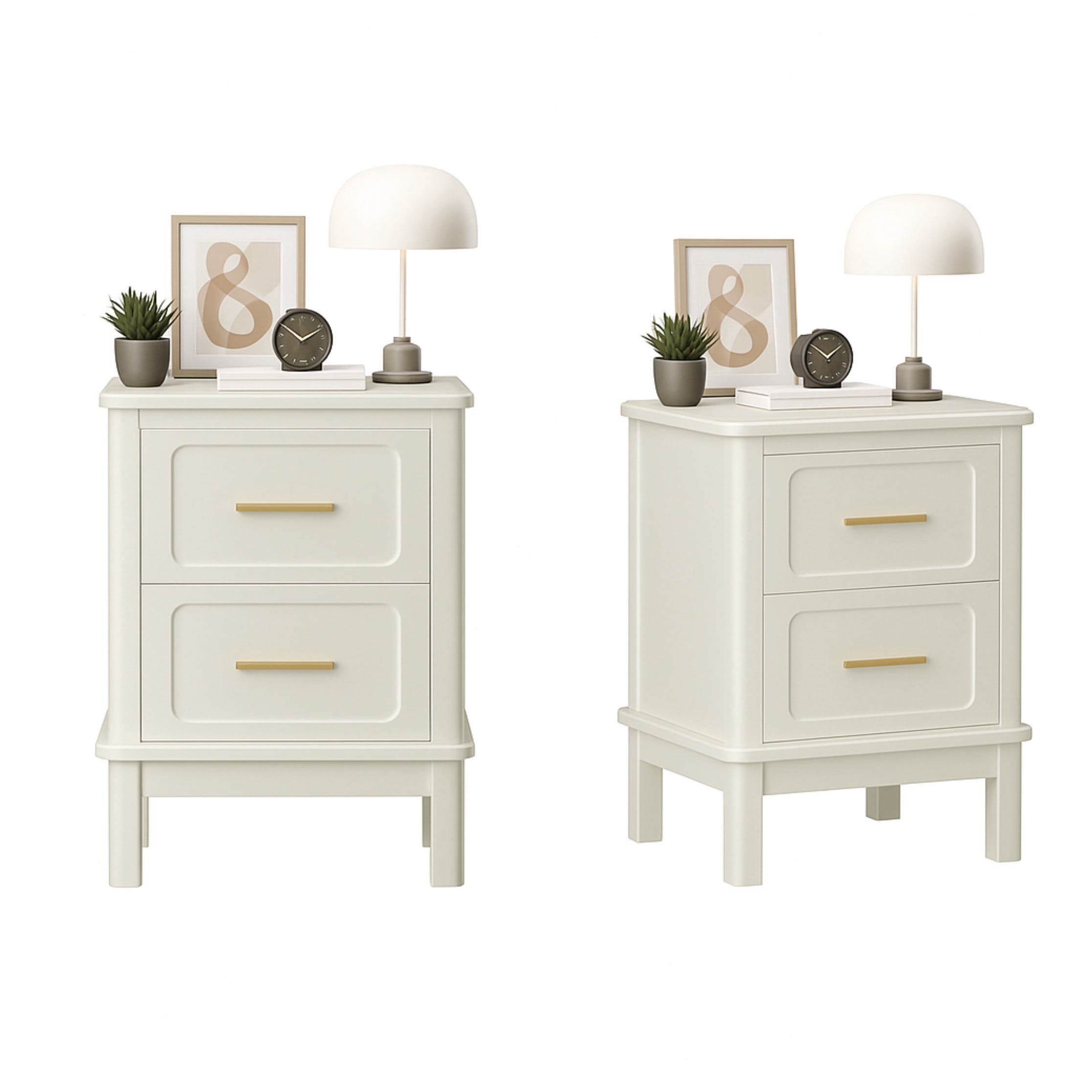 Noble House Misty 16" Modern 2-Drawer Nightstand with Gold Handles, Sturdy Accent Table for Small Spaces, Cream White