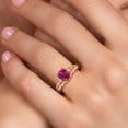 thumbnail image 4 of Gem Stone King 18K Rose Gold Plated Silver Red Created Ruby and White Lab Grown Diamond 3 Stone Engagement Ring for Women | 1.43 Cttw | Oval 8X6MM | Round 2MM | Gemstone July Birthstone | Size 8, 4 of 6