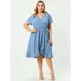 thumbnail image 3 of Unique Bargains Women's Plus Size Denim Dress Wrap Elastic Waist Ruffle Dresses, 3 of 7