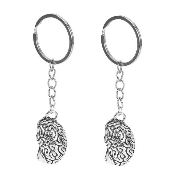 2X Brain Keychain Alloy Smart IQ Key Ring Fob Chain Medicine Human,2 * Brain Keychain,Silver