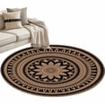 thumbnail image 2 of Round Area Rug 4ft, Abstract Brown Flowers Non-Shedding Washable Area Rug, Retro Mantoro Floral Art Non Slip Low-Profile Circle Rugs for Living Room, Bedroom Dining Room, 2 of 9