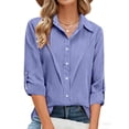 thumbnail image 2 of Outfmvch Summer Blouse for Women Linen Shirts for Women Solid Color Business Linen Cotton Shirts Oversized Tshirts for Women Loose Fit Tees Tops for Women Golf Shirt Casual Plaid Tops Purple 5XL, 2 of 8
