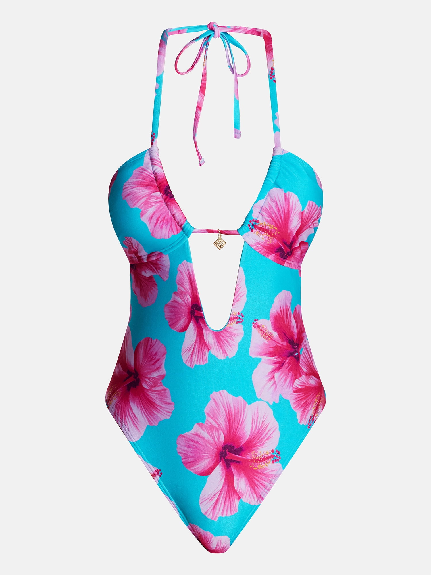 No Boundaries Halter Cutout One Piece Swimsuit, Women’s XXS-XXL