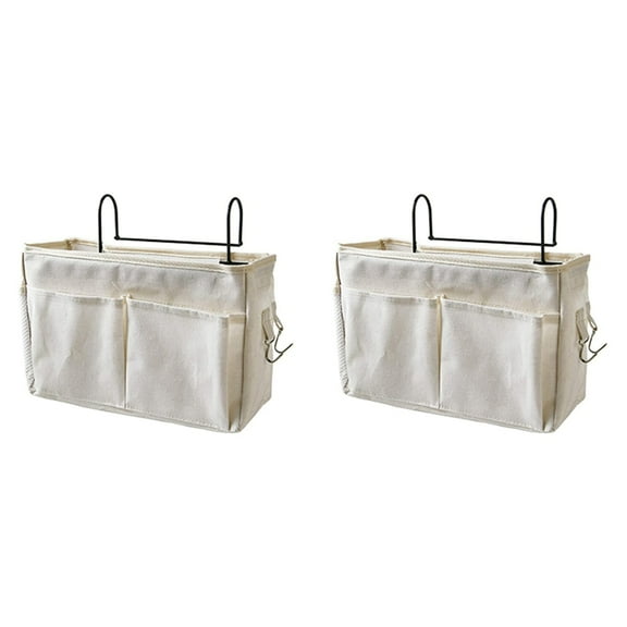 2X Bedside Hanging Pocket Storage Bag Organizer Holder for Headboards Bunk Beds Dorm Rooms,White
