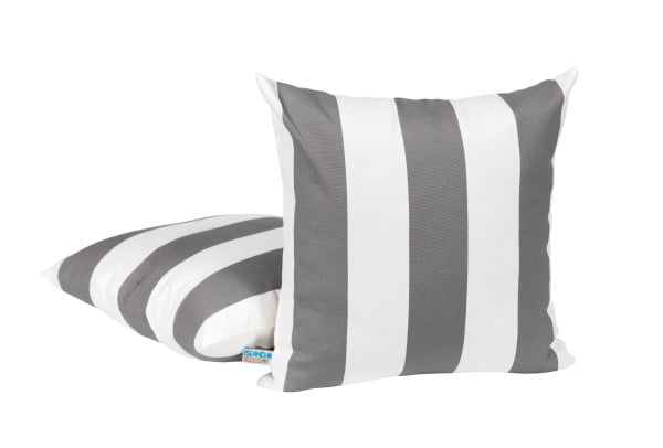 Island Retreat All-Weather Outdoor Throw Pillow - Slate Grey and White Stripe - Set of 2