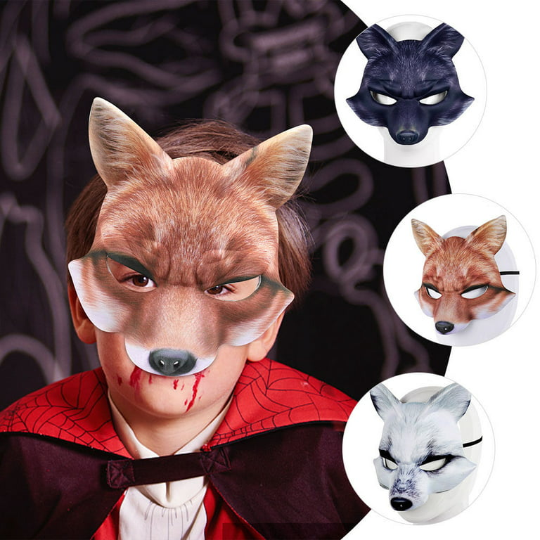 3pcs Half Face Fox Mask Animal Face Eva Mask Masquerade Cosplay Costume Prop, Adult Unisex, Size: 21x21cm