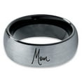 thumbnail image 2 of Tungsten Mom Typography Writing Band Ring 8mm Men Women Comfort Fit Black Dome Brushed Gray Polished, 2 of 4