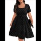 thumbnail image 2 of Vestido Elegante de Talla Grande con Lunares Retro, Cuello Cuadrado y Lazo en la Cintura para Mujer Negro XXXL, 2 of 9