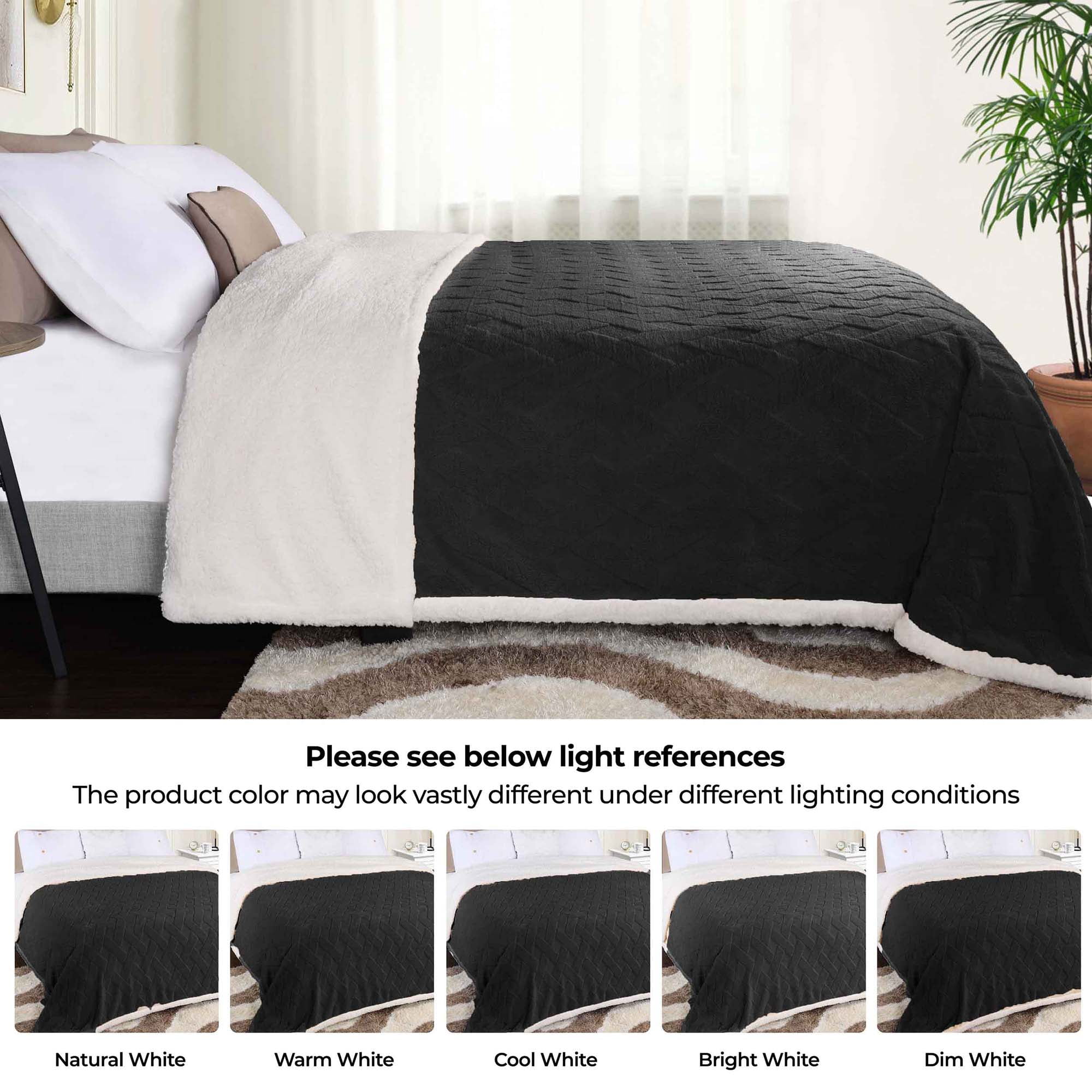 Superior Nuuk Fleece Reversible Lattice Blanket, Twin, Black