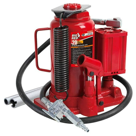 Torin Jacks 20 Ton Pneumatic Air Hydraulic Bottle Jack with Manual Hand Pump, Red，TA92006