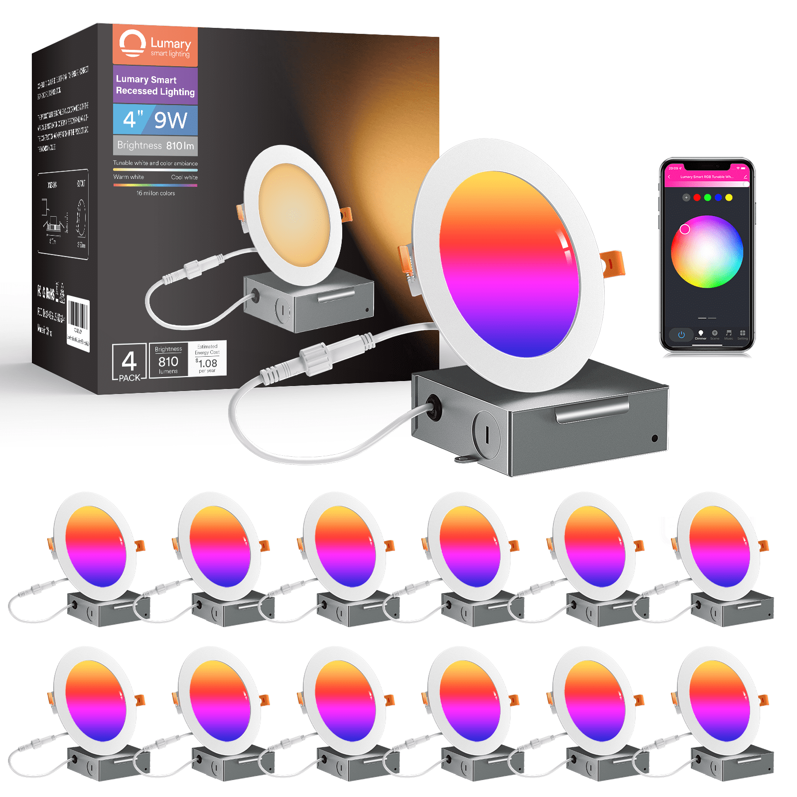 Lumary Smart Recessed Lighting WiFi 4 inch LED Recessed Canless