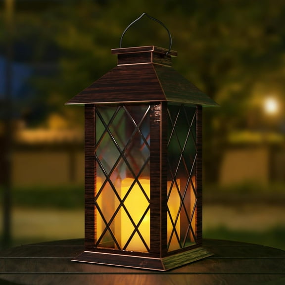 Outdoor Solar Lanterns, Waterproof Hanging Lantern with LED Flickering Flameless Candle, 11'' Outdoor Solar Powered Lantern Decor for Porch Patio Garden Balcony Pathway(Black)