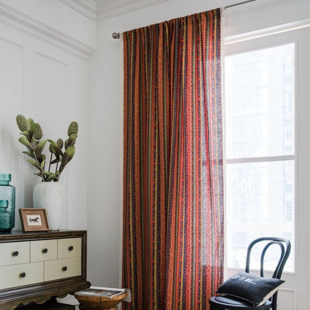 Ethnic Style Curtains for Windows Drapes Retro Striped Shade Curtain Living Room 
