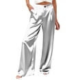thumbnail image 2 of Palazzo Pants for Women Satin Wide Leg Plicated Silky Pull on Party Dress Casual Pant Trouser Gray L, 2 of 5