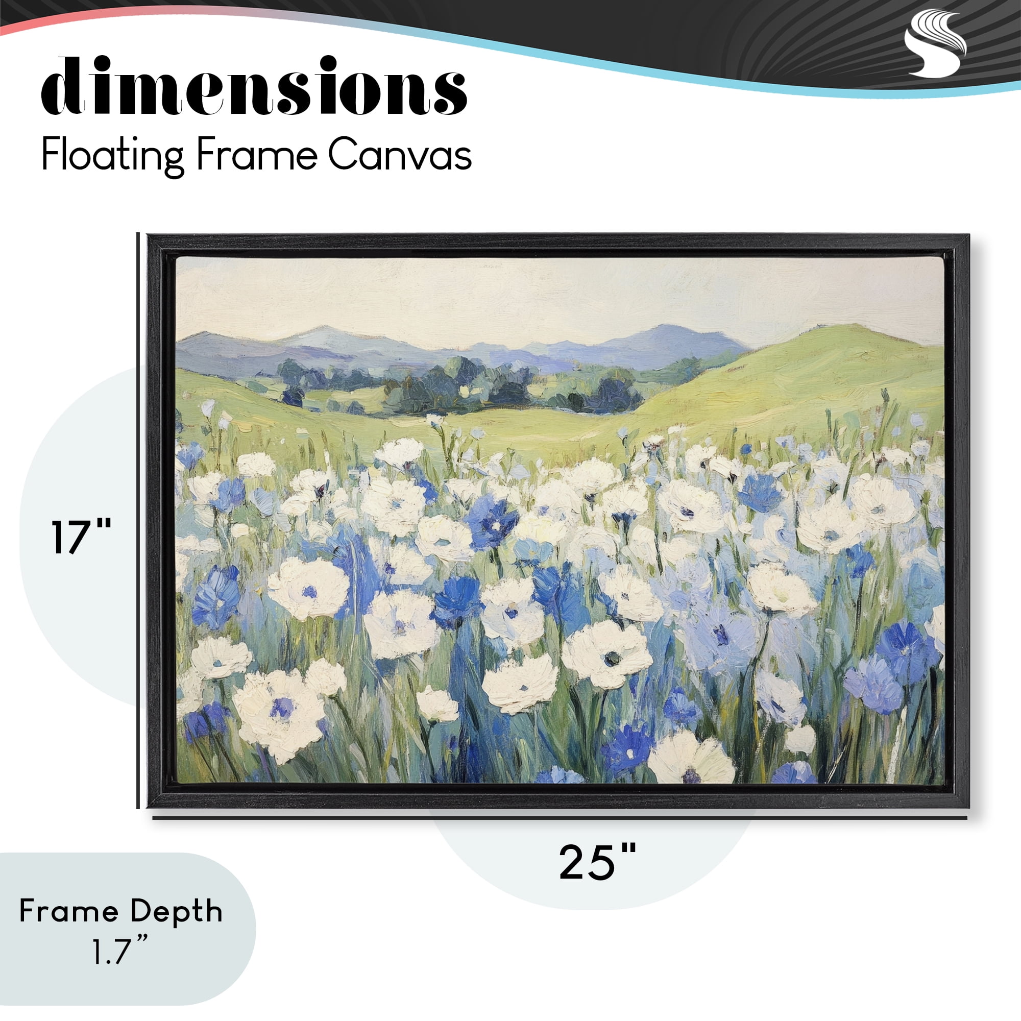 Stupell Industries Blue & White Daisies Black Framed Floater Canvas Wall Art, design by Petal Prints Design