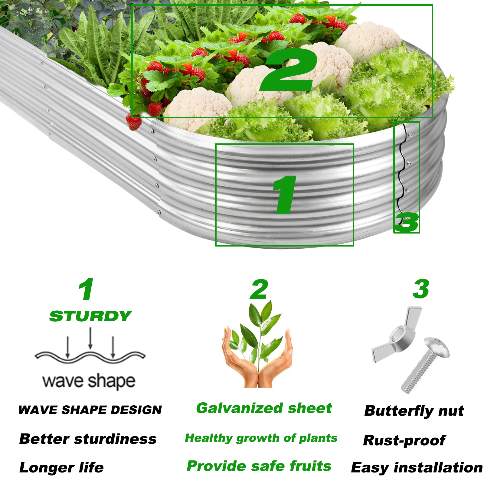 Nana Guard 3-Pack Galvanized Raised Garden Bed, Oval photo 6