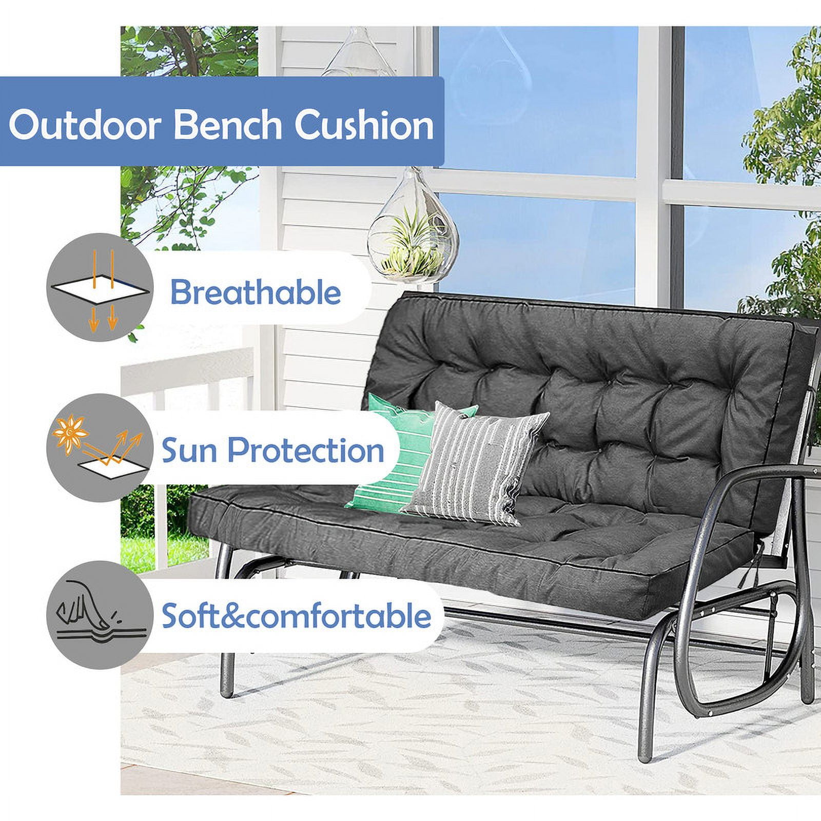 Porch Swing Cushions, Swing Cushions 3 Seater Replacement with Backrest, Thicken 4" Waterproof Bench Pad Cushions, Outdoor Loveseat Cushions Non-Slip Chairs Pad (Dark Gray)