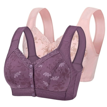 Ndbuld Clearance Under 10 Women s Bra Plus Size Sexy Printed Front Button Non-Steel Ring Lingerie Soft Cotton Plus Size Lingerie Bra S-4XL Purple M