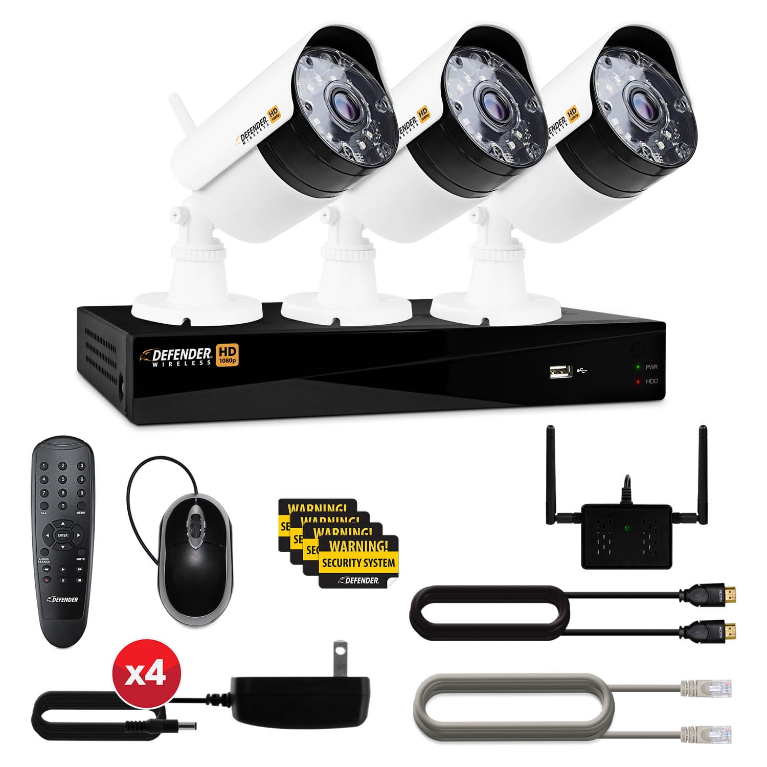Defender Wireless HD 1080p 4 Channel 1TB DVR Security System with Smart