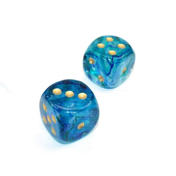 Oceanic Nebula Luminary Dice with Gold Pips D6 30mm (1.18in) Pack of 2 Wondertrail