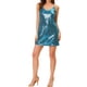 thumbnail image 1 of Vestido Mini Prom de Mujer INSPIRE CHIC con Brillo y Lentejuelas, Cuello en V, Tiras Ajustables, Azul XS, 1 of 7