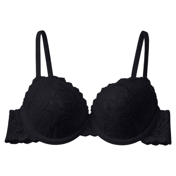 VISALY Women's Push Up Lace Bra Comfort Padded Underwire Bra Full Coverage Lift Up Minimizer T-Shirt Bralettes Comfy Plus Size Floral Lace Padded Support Lifting Bust Shaping Underwear Black 70B