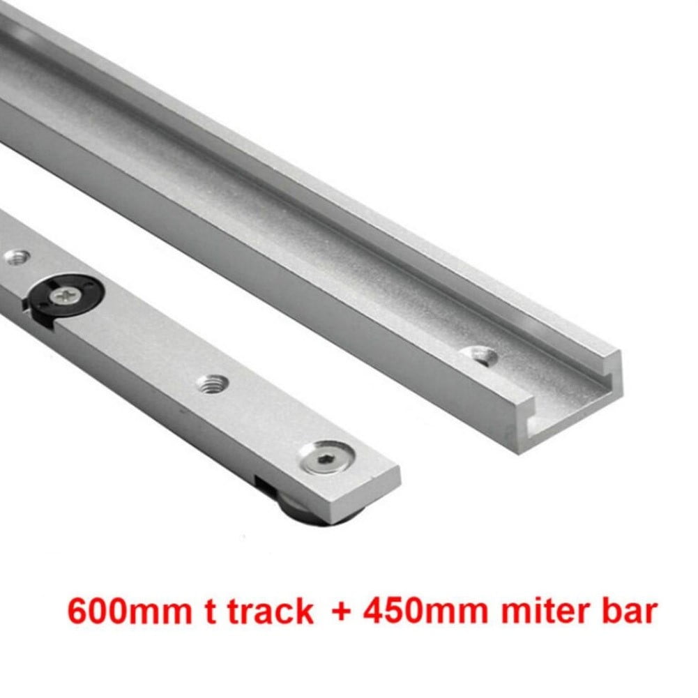 1 Set Aluminum Alloy Miter Track and Miter Bar Slider Table Saw Woodworking Tool 600Mm T Track + 450Mm Miter Bar