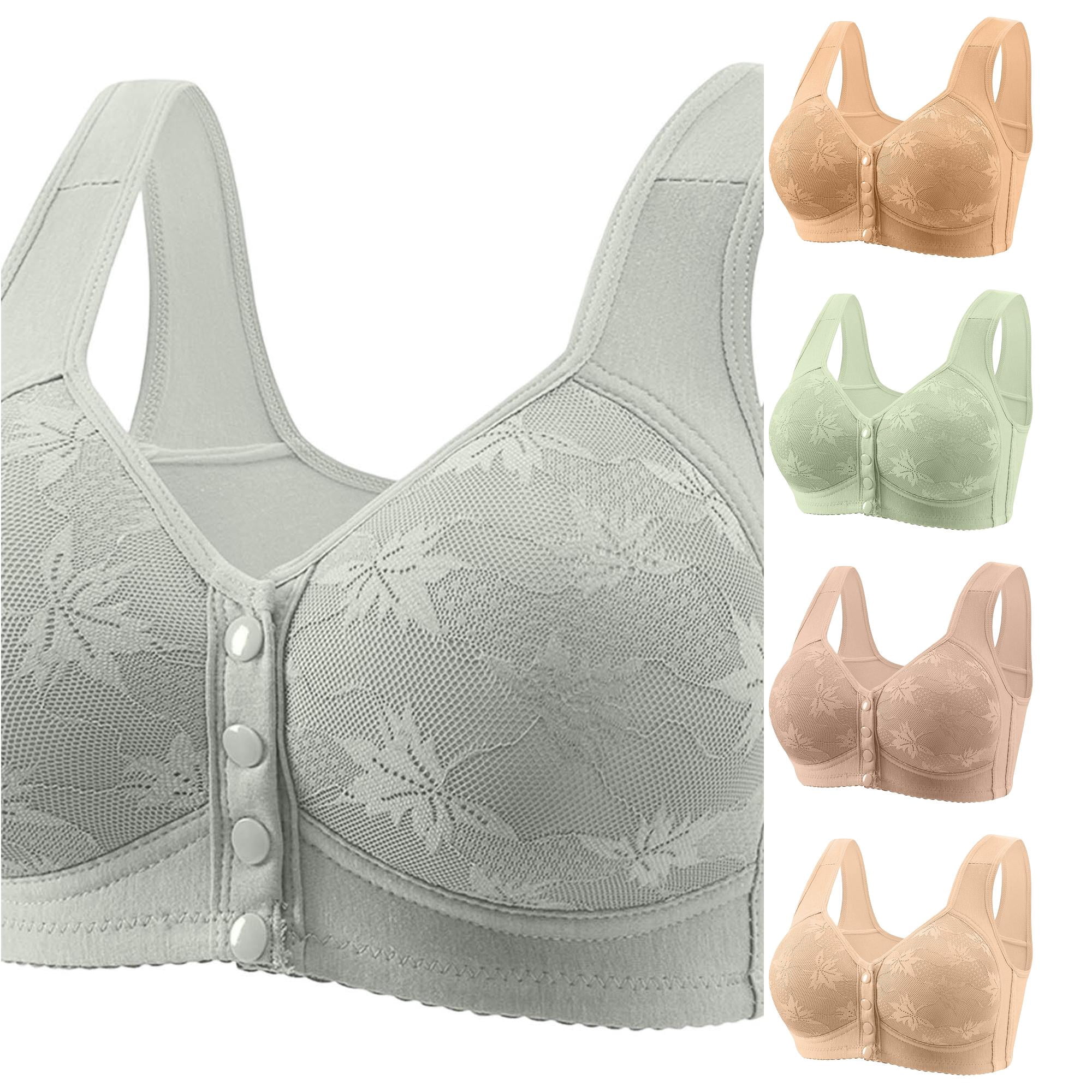 Huowey Bras For Women Solid Color Ladies Front Button Closure Floral Lace Wireless Wide Sleeveless Shoulder Straps Breathable Mesh Support Maternity Tank Top Bra For Breastfeeding Brassiere,Grey