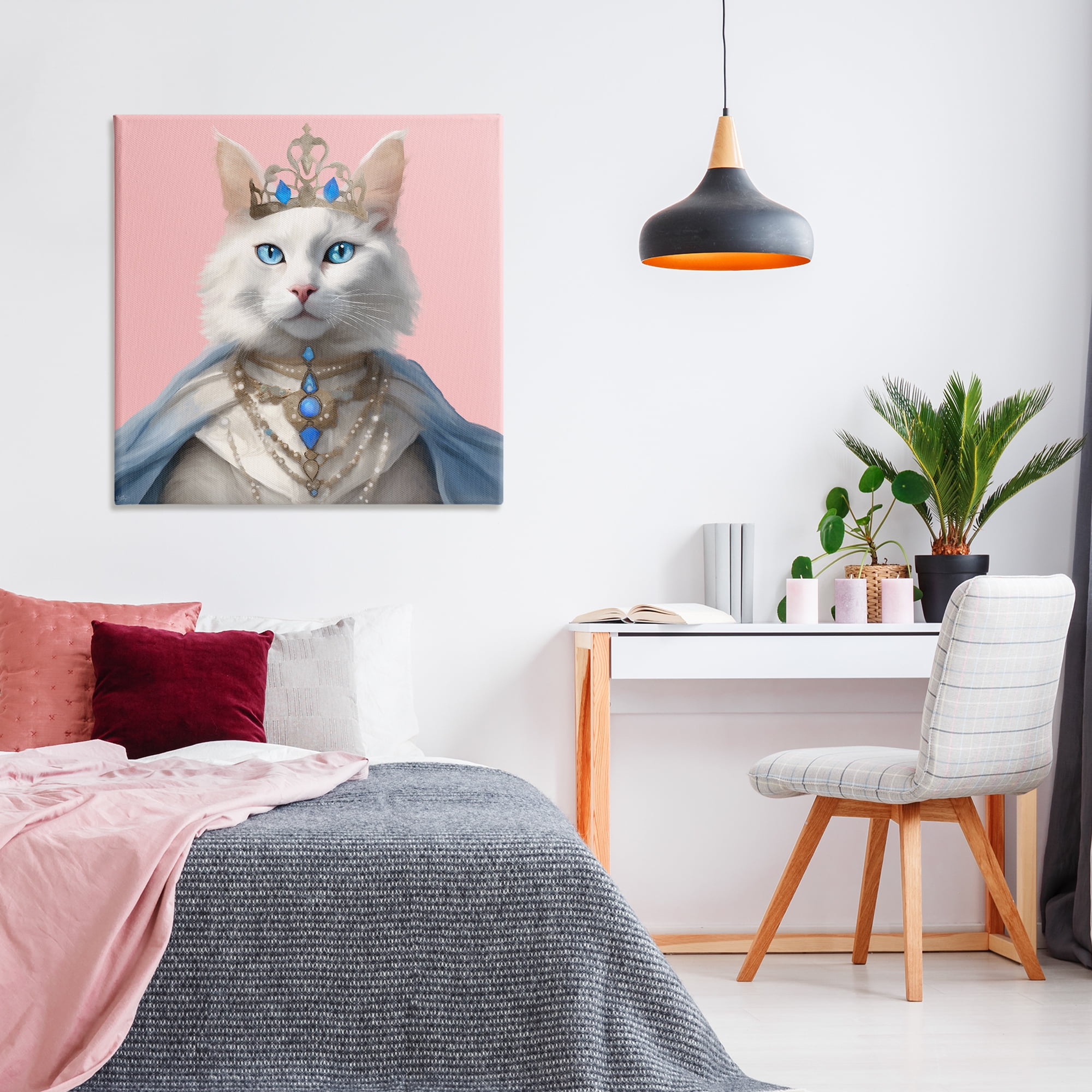 Stupell Industries Feline Princess with Crown Novelty & Humor Painting Wrapped Canvas Art Print Wall Art, 36 x 36