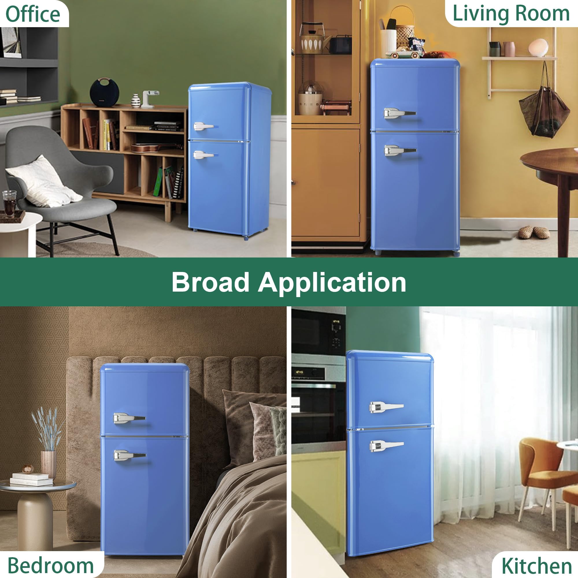 4.0 Cu.Ft Mini Fridge with Freezer, Retro Small Refrigerator with 7 Level Adjustable Thermostat, Compact Classic Dual Door Fridge Removable Glass Shelves for Apartments, Dorm, Office, Blue