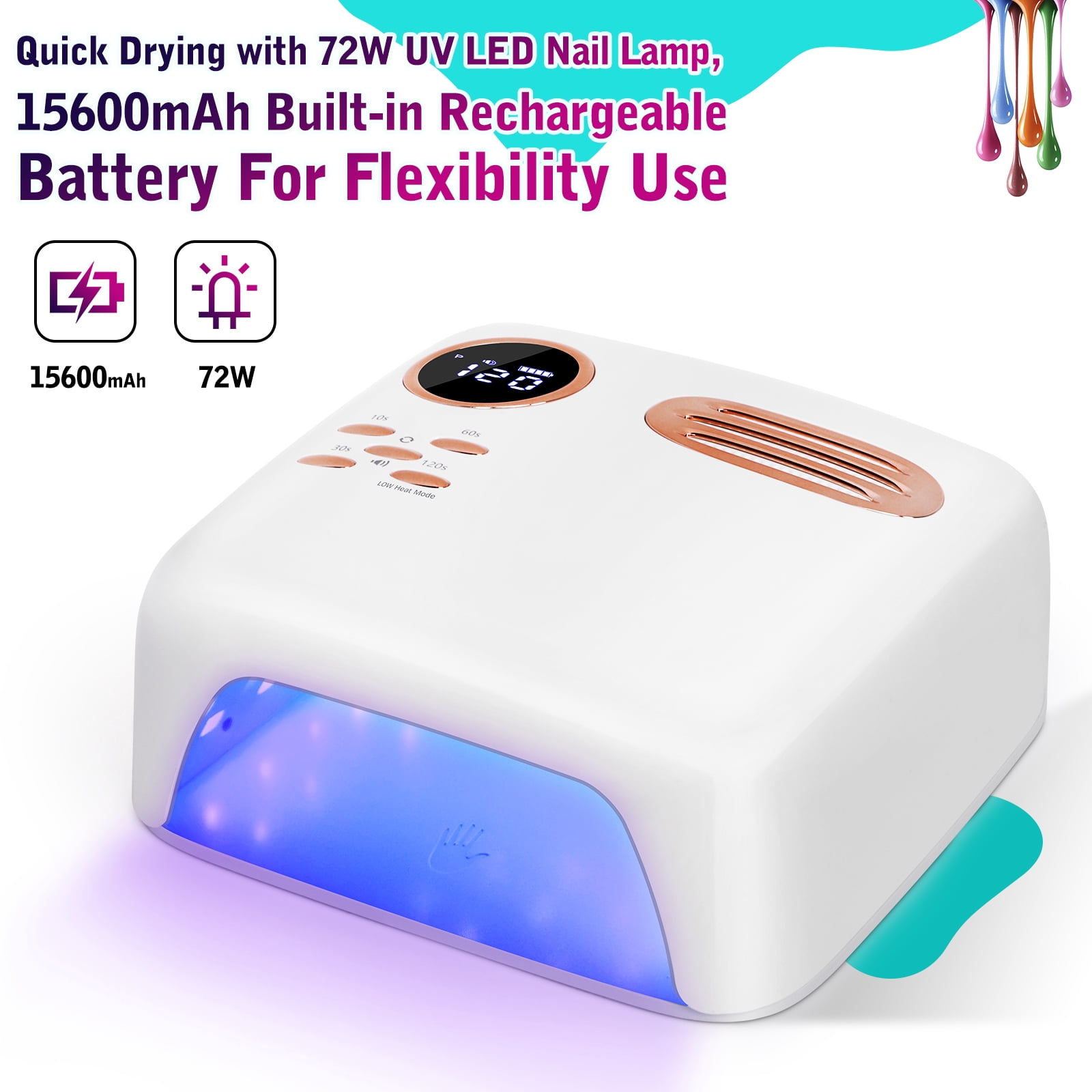 Cordless UV LED Nail Lamp, 72W Professional Nail Dryer with 36 UV/LED Beads, 15600mAh Rechargeable Battery, 4 Timers, Auto Sensor, Portable Gel Nail Polish Curing Light for Salon Home Nail Art