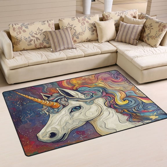 WOBOGO Colorful Unicorns Carpet Non-Slip Rugs Soft Doormat 31×20in Living Dining Room Bedroom Decorative