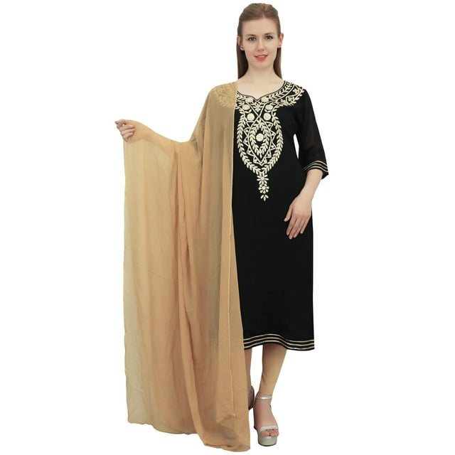 Atasi Womens Readymade Straight Kurta With Net Dupatta Dress Salwaar Kameez Suit