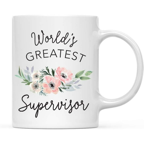 CTDream 11oz. Coffee Mug Gift for Women, World's Greatest Supervisor Mug, Bohemian Pink Anemone Floral Flower, 1-Pack, Drinking Cup Birthday Christmas Promotion Graduation Gift Ideas for Her