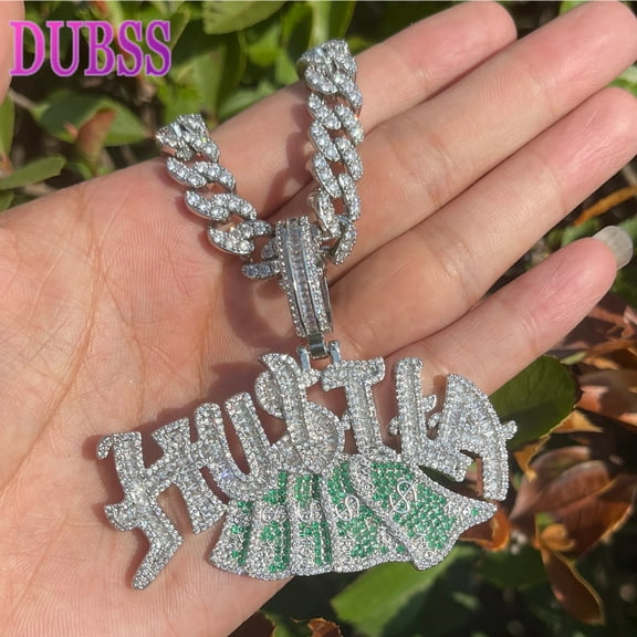 Dubss Iced Out Necklace for Men Hustle US Dollar Pendant Prong Setting Real Gold Plated Hip Hop Jewelry