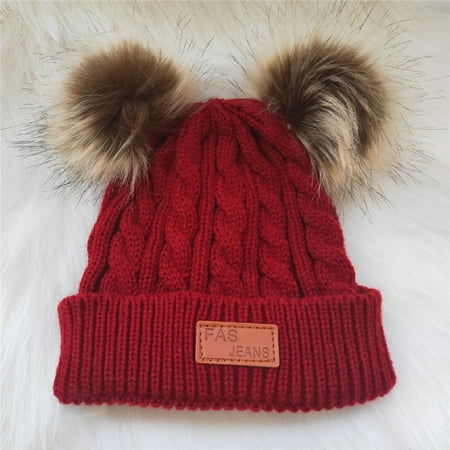 

double ball children s wool hat wool ball baby knitted cap elasticity