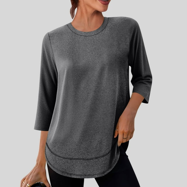 Wensltd Womens Workout Tops 3/4 Sleeve V Neck Shirts Trendy Spring Summer Tees Tunic Blouses