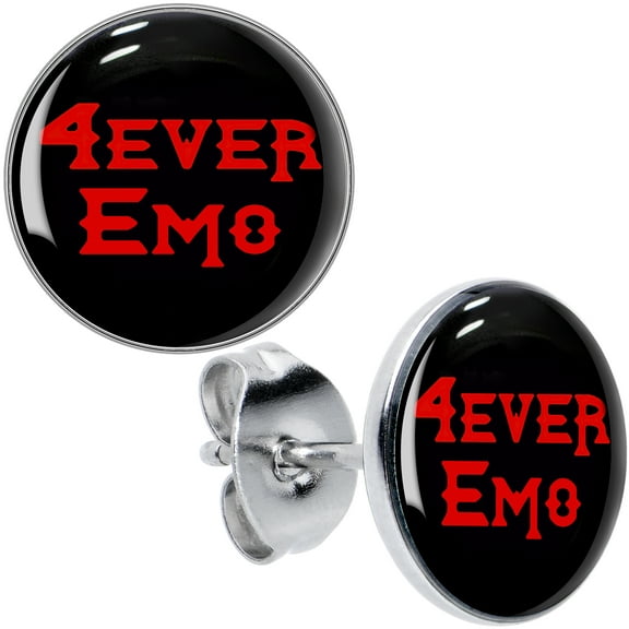 Body Candy 22G Stainless Steel Black Red 4 Ever Emo Pierced Stud Earrings Set for Women Men