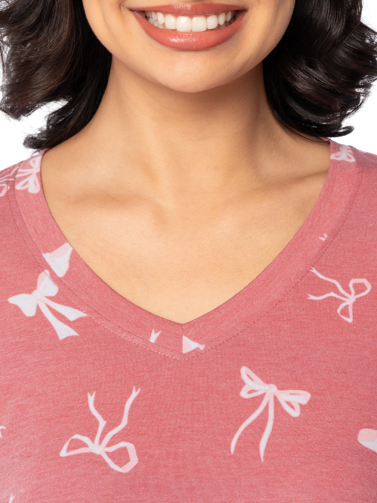 Fruit of the Loom Women's Soft & Breathable V-Neck Short Sleeve Top & Pajama Pant Set, Sizes S-4X