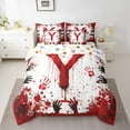 thumbnail image 2 of Feelyou Gothic Monogrammed Y Bedding Comforter Set 7 Pieces, Horror Hand Print Full Bedding Set, Happy Halloween Reversible Fitted Sheet Flat Sheet, Super Cozy Room Decor, 2 of 7
