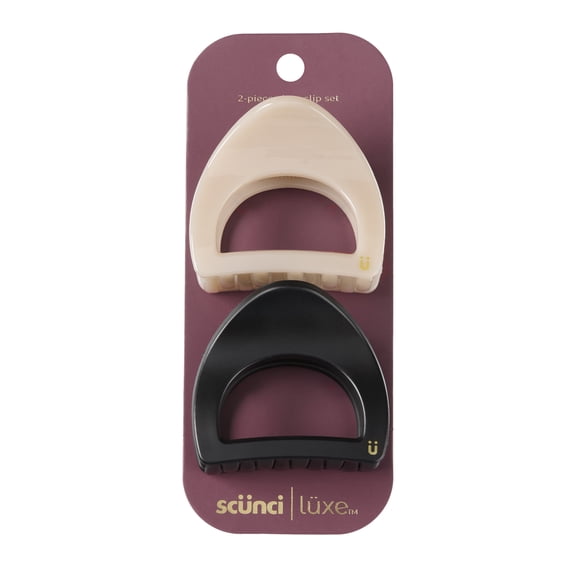Scunci Luxe by Conair Open Oval Claw Clips, Bisque & Black with Gold Tone Accents, 2 Count
