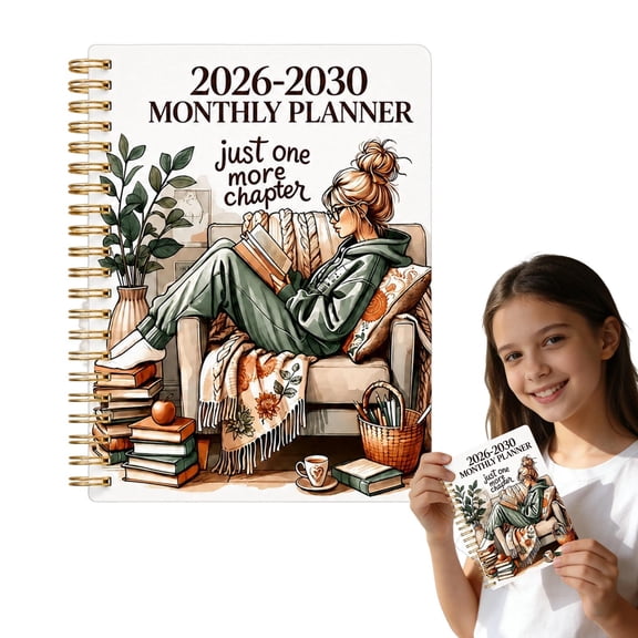 2026-2030 Monthly Planner, 5-Year Calendar Organizer, Spiral Bound Agenda with Monthly Tabs, Reading Inspired Cover, Goal Tracking & Scheduling Notebook