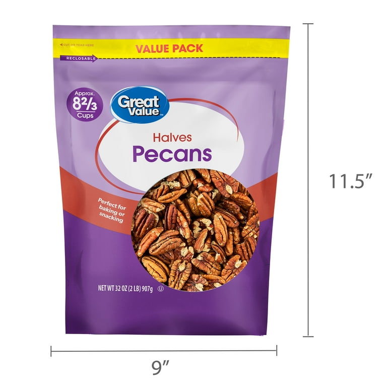 Great Value Pecan Halves 32 oz in resealable bag for baking snacks