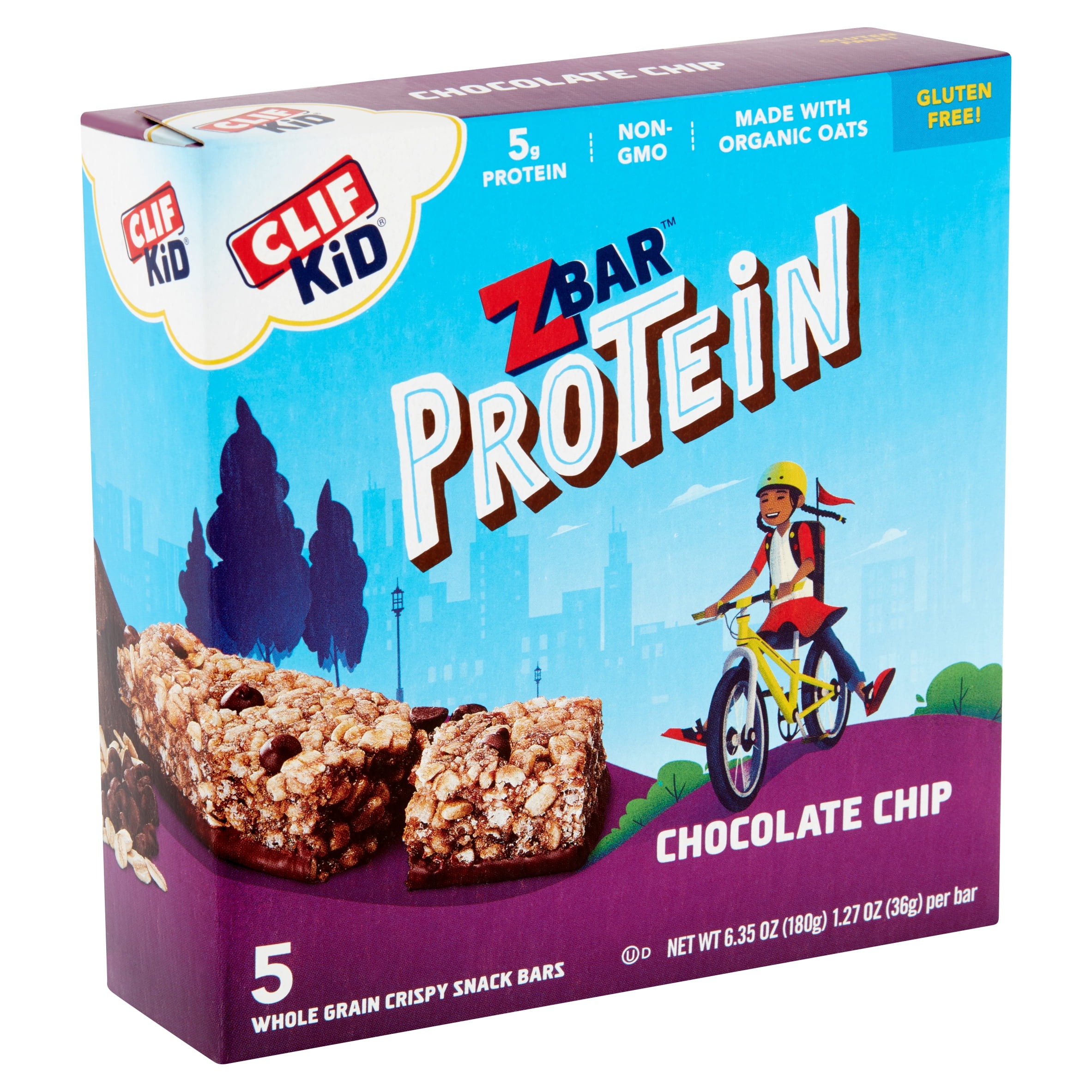 Clif Kid Zbar Protein Chocolate Chip Whole Grain Crispy Snack Bars, 1.