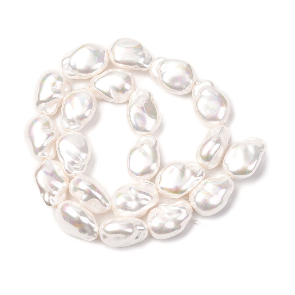 Electroplate Porcelain Imitation Pearl Beads Strands Baroque Pearlized AB Color White 19x13x11mm Hole: 1.2mm 21pcs/strand 15.43''(39.2cm)